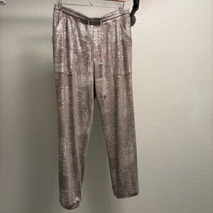 Anthropologie Shimmer jogger lounge pants Women’s Size Medium taupe & Silver tie